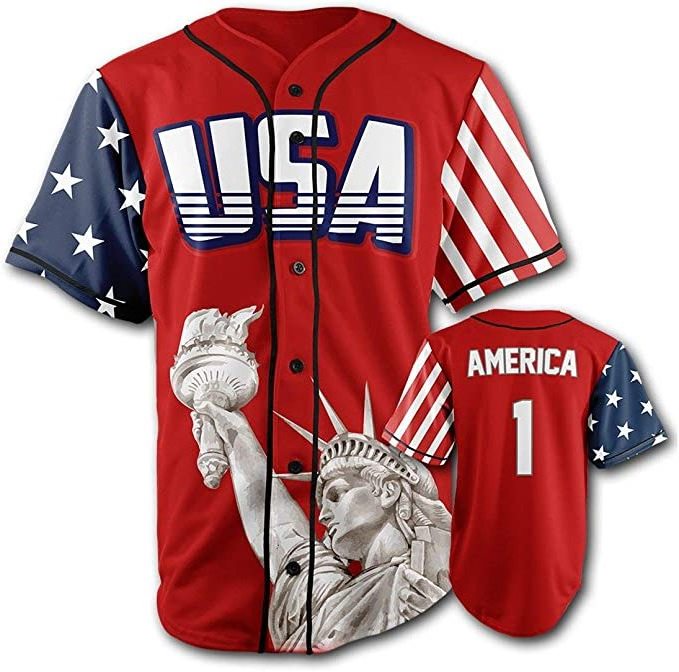 National Cotton Half Custom USA  Baseball Jersey Button Down Red America Baseball Women and Men Jersey