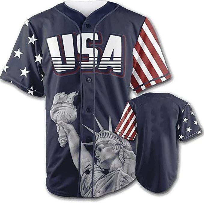 National Cotton Half Custom USA  Baseball Jersey Button Down Red America Baseball Women and Men Jersey