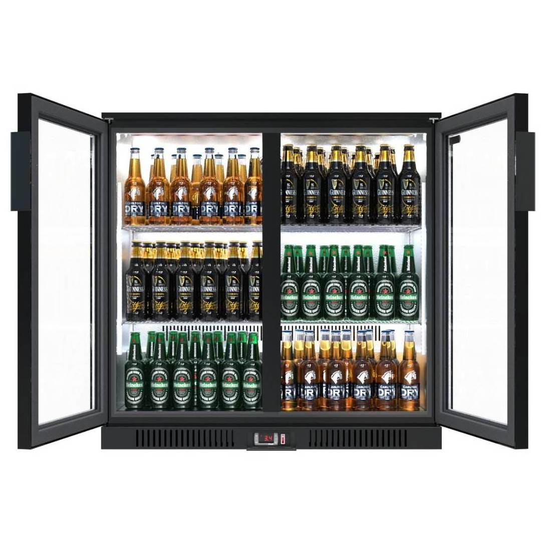 Double Door Mini Bar Fridge Glass Door Back Bar Cooler Under Counter Beer Bottle Fridge