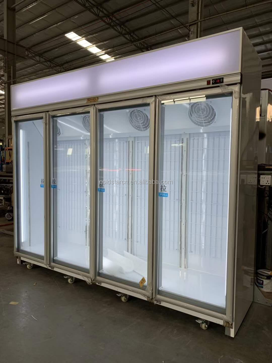 Commercial vertical meat freezing display case 4 glass doors freezer