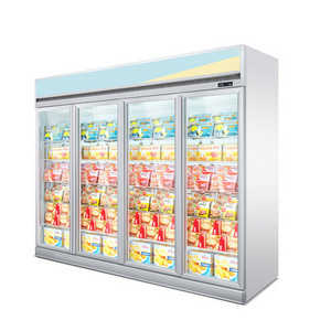 Commercial vertical meat freezing display case 4 glass doors freezer