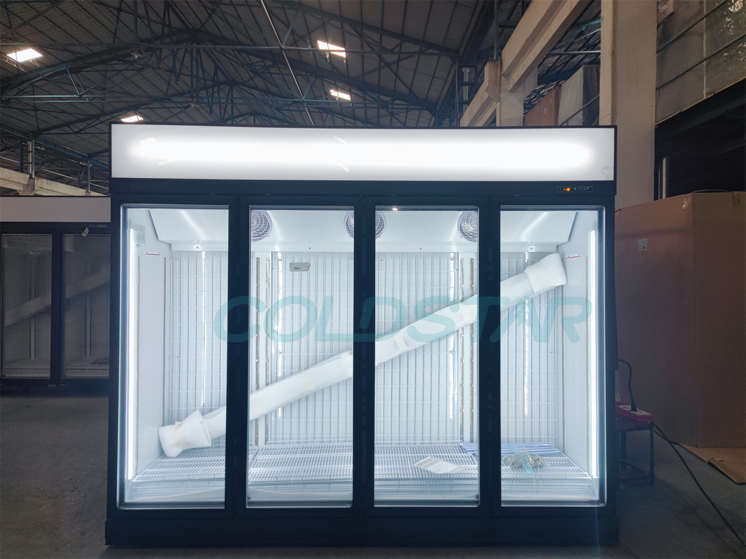 Commercial vertical meat freezing display case 4 glass doors freezer