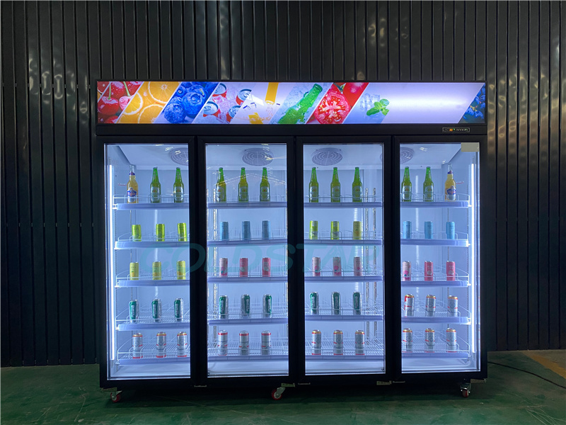 Commercial vertical meat freezing display case 4 glass doors freezer