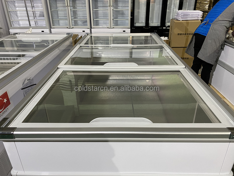 High Quality Ice Cream Display Frozen Meat Food Sliding Glass Door Island Freezer for Supermarket