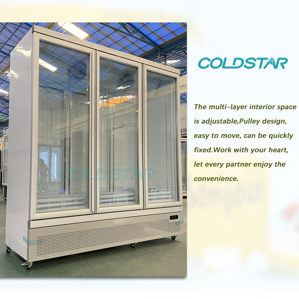 Glass cooler 3 doors vertical cold drink fridge showcase