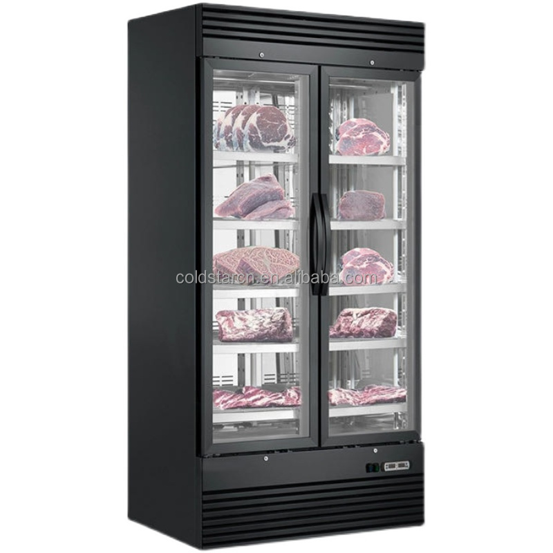 Commercial Double Door Meat Ripening Cabinet Dry Aging Meat Fridge Hanging Steaks Refrigerator With Pallets