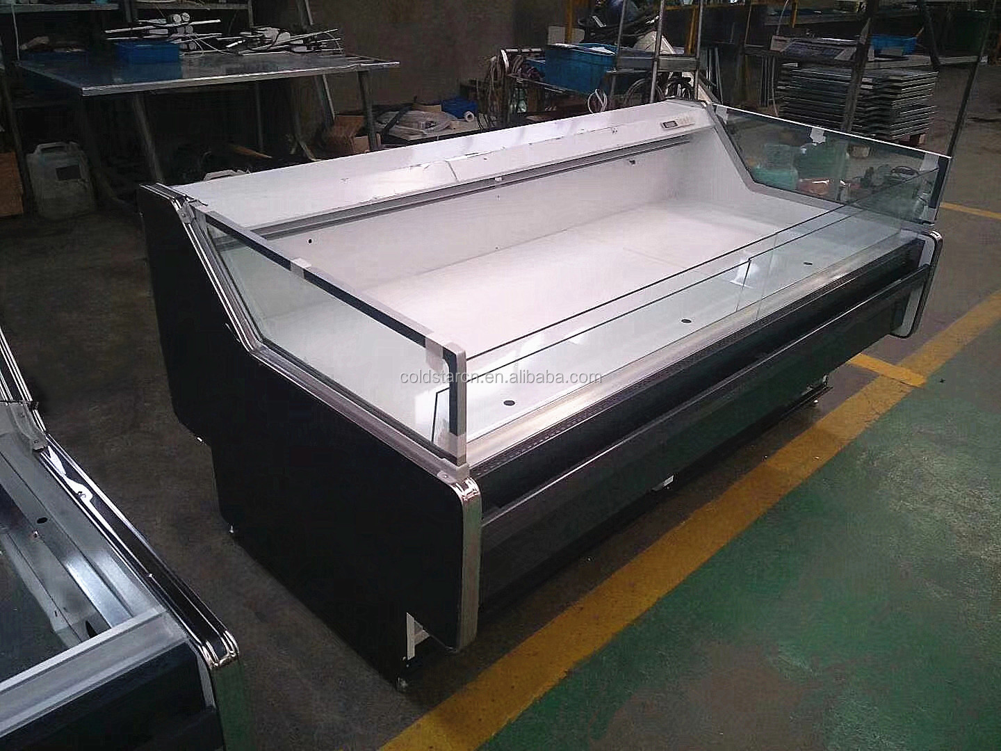 Horizontal  Butchery Equipement Meat Display Chiller Fresh Fish Seafood Cabinet Meat Showcase For Butcher Shop