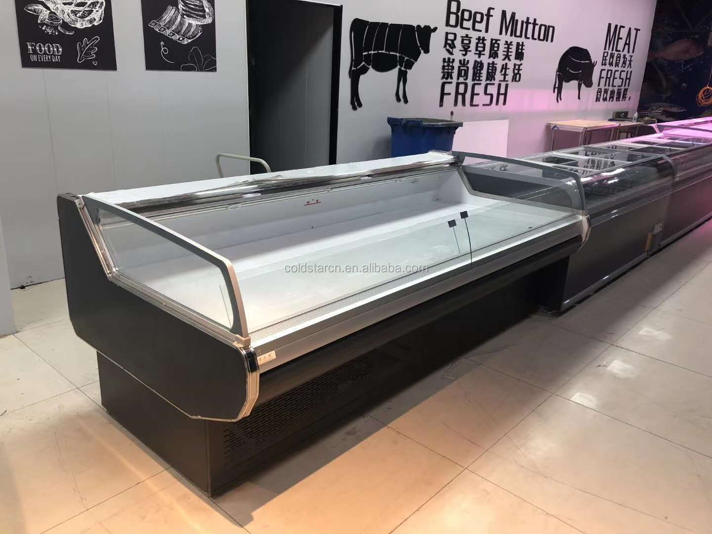 Horizontal  Butchery Equipement Meat Display Chiller Fresh Fish Seafood Cabinet Meat Showcase For Butcher Shop