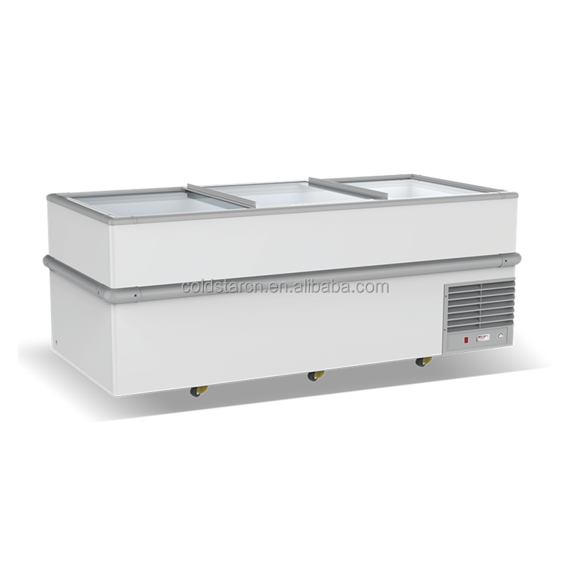 High Quality Ice Cream Display Frozen Meat Food Sliding Glass Door Island Freezer for Supermarket