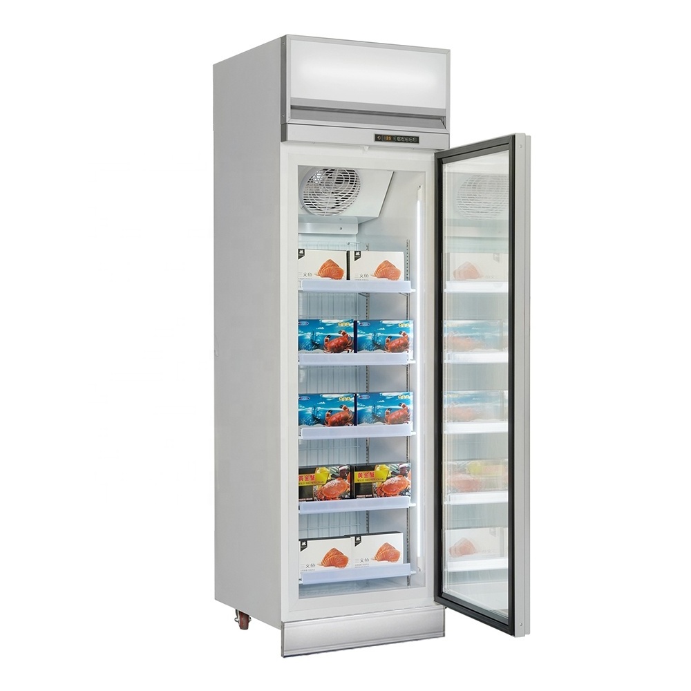 ice cream freezer fan cooling commercial vertical showcase  frozen food single door heated glass display freezer