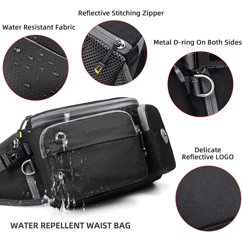 Custom black men tactical running pouch belt hiking hip bum fanny bags waist pack bum bag with 2 hidden water bottle holder