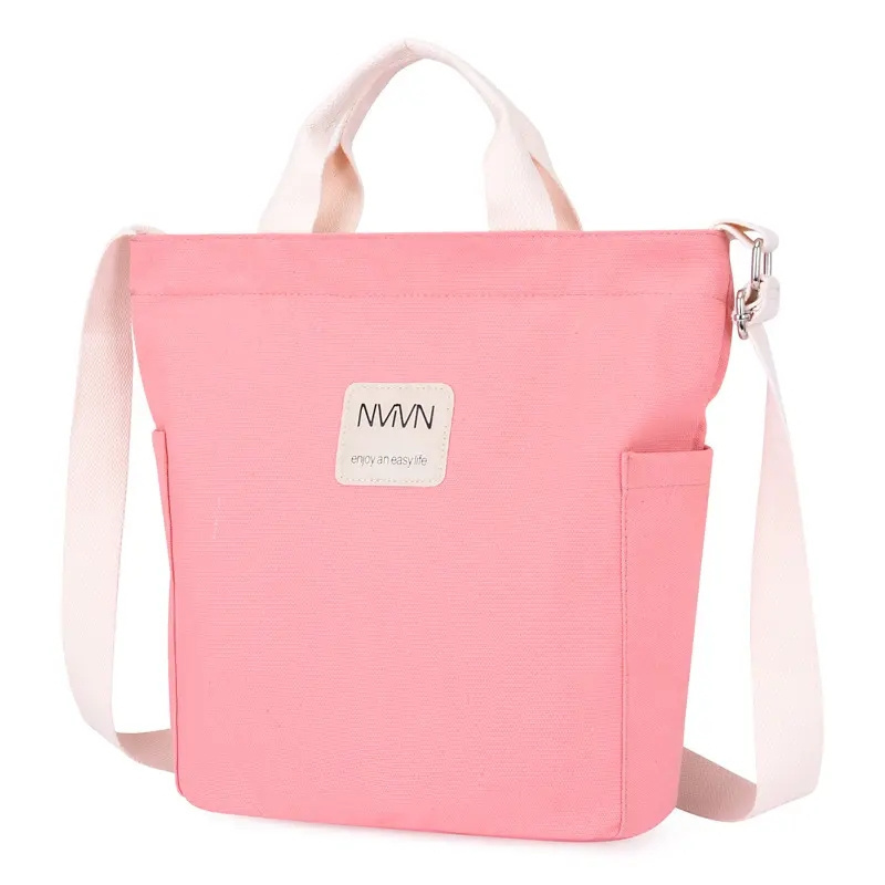 Custom Logo Woman Natural Heavy Duty 20 24 oz Pink Messenger Shoulder Work Canvas Crossbody Tote Bag With Zipper And Pocket