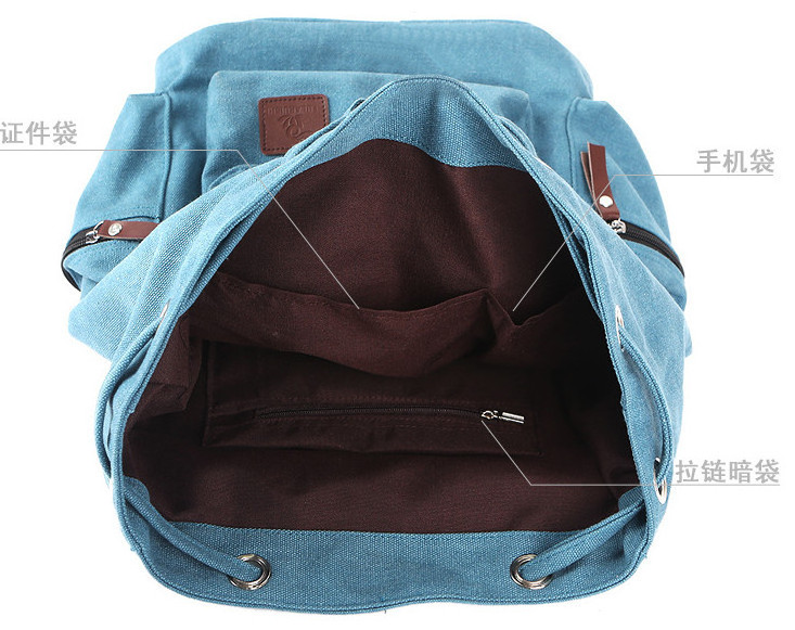 High Quality Brown Blue Hemp Waxed Canvas Satchel School Bag Rucksack 100l Travel Backpack Bag