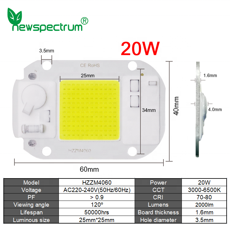 F6040 LED COB Chip 20W 30W 50W Outdoor led modules Smart IC Chip 220V COB LED Street Light Module 50W LED Chip