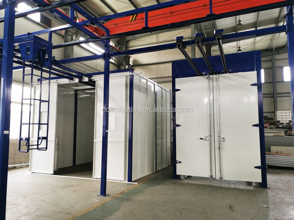 metal Manual Powder Coating Spray Production Line with with curing oven spray paint booth for cylinder overhead conveyor