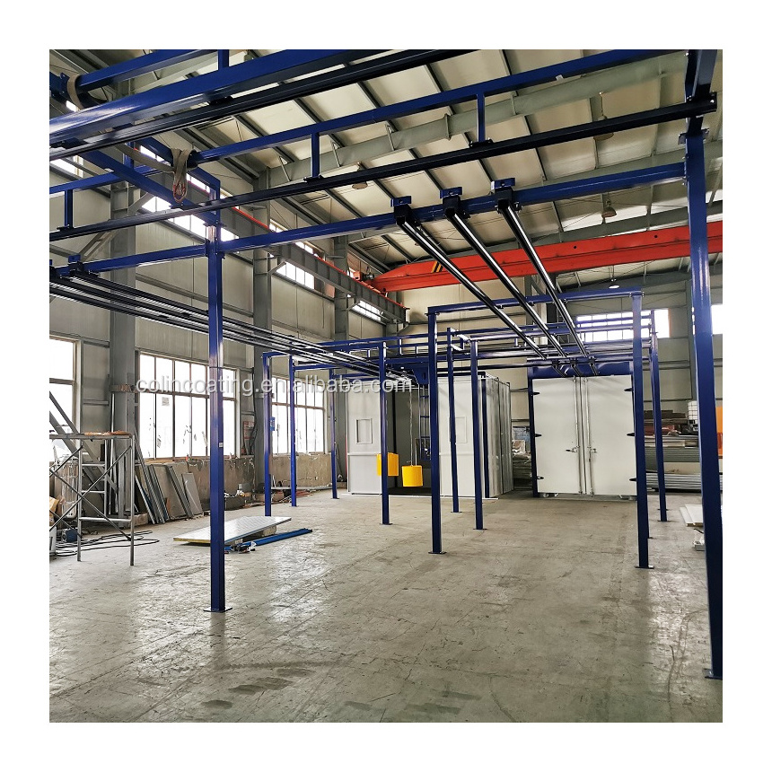 metal Manual Powder Coating Spray Production Line with with curing oven spray paint booth for cylinder overhead conveyor