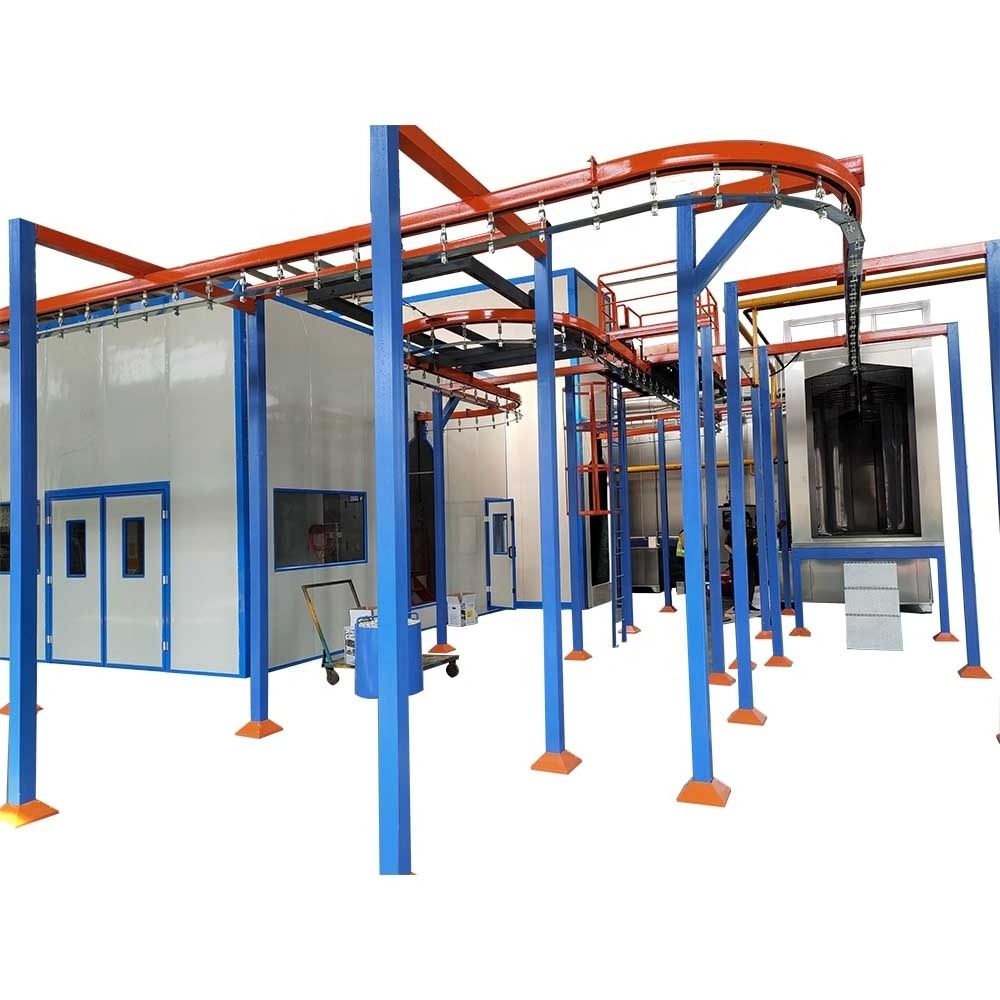 Manual Powder Coating Production Line with Curing Oven and Spray Paint Booth for Cylinder Overhead Conveyor