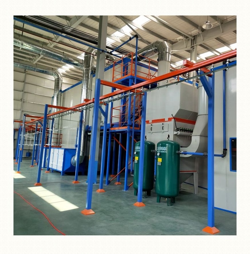 Manual Powder Coating Production Line with Curing Oven and Spray Paint Booth for Cylinder Overhead Conveyor