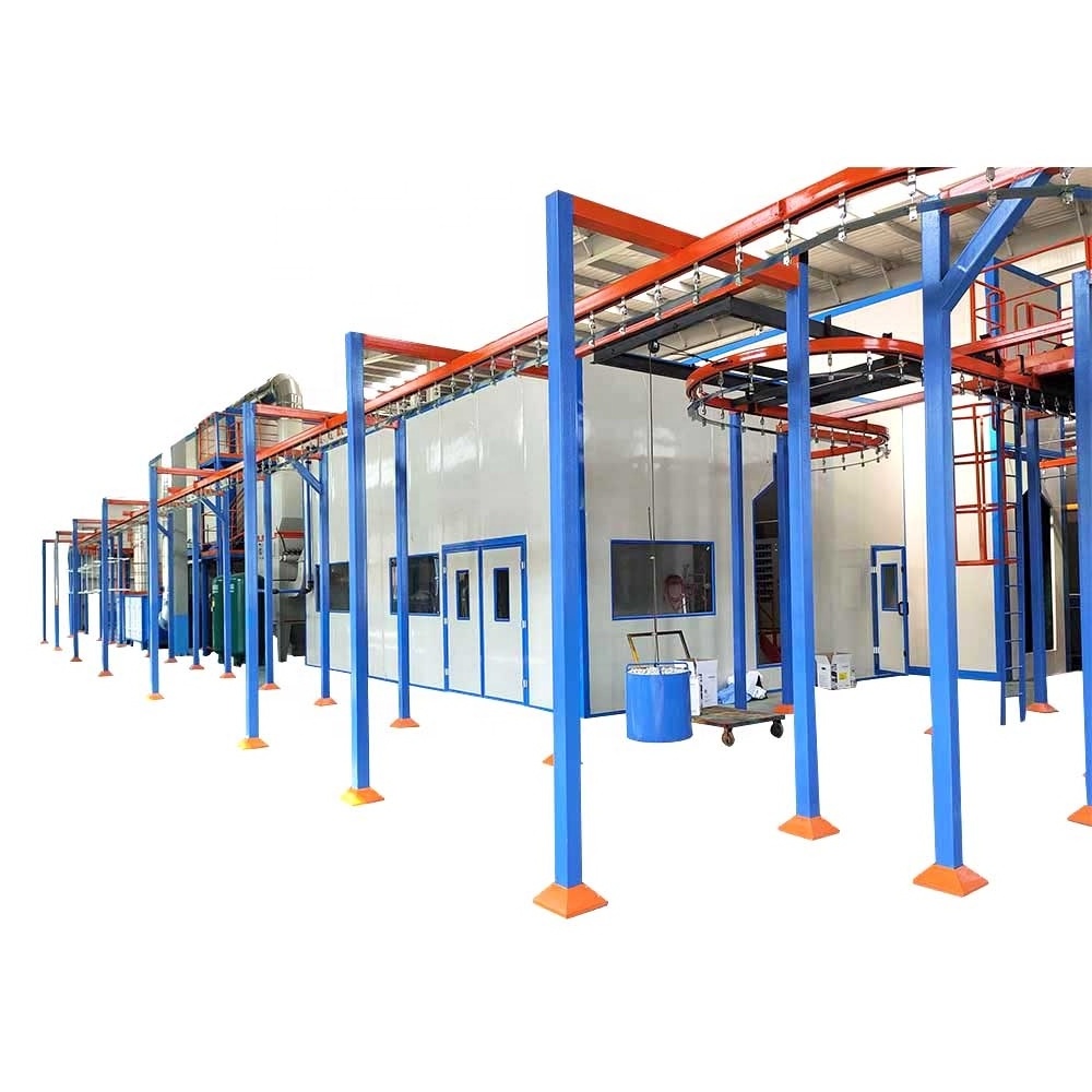 Manual Powder Coating Production Line with Curing Oven and Spray Paint Booth for Cylinder Overhead Conveyor