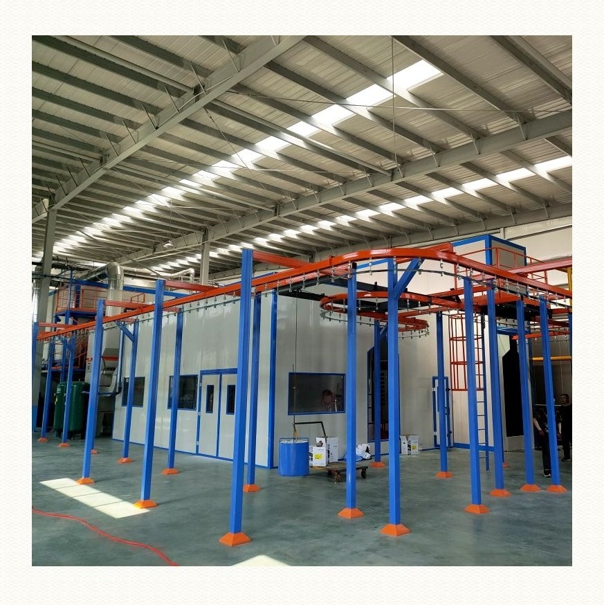 Manual Powder Coating Production Line with Curing Oven and Spray Paint Booth for Cylinder Overhead Conveyor