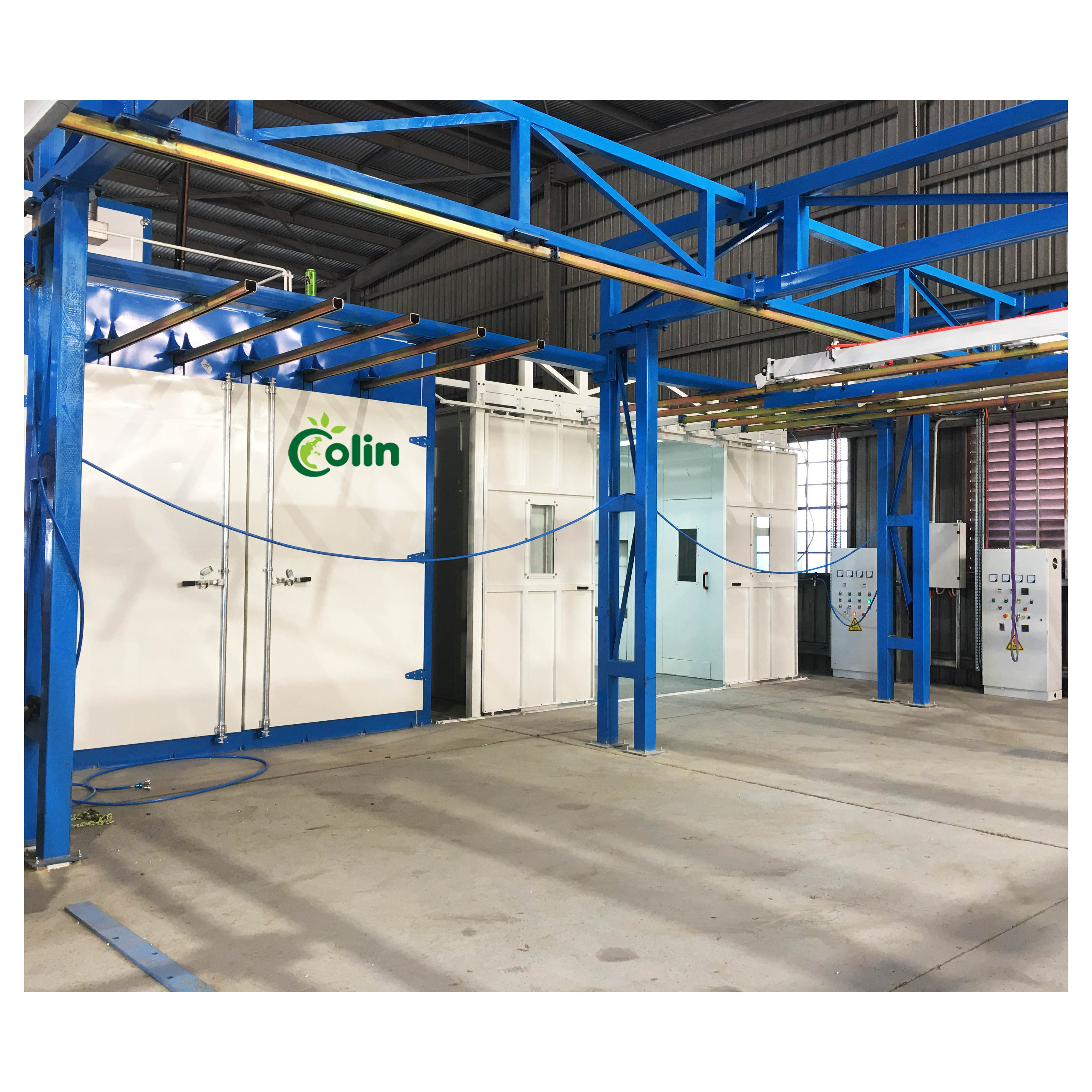 Electrostatic powder coating line with walk in spray booth and curing oven for aluminum