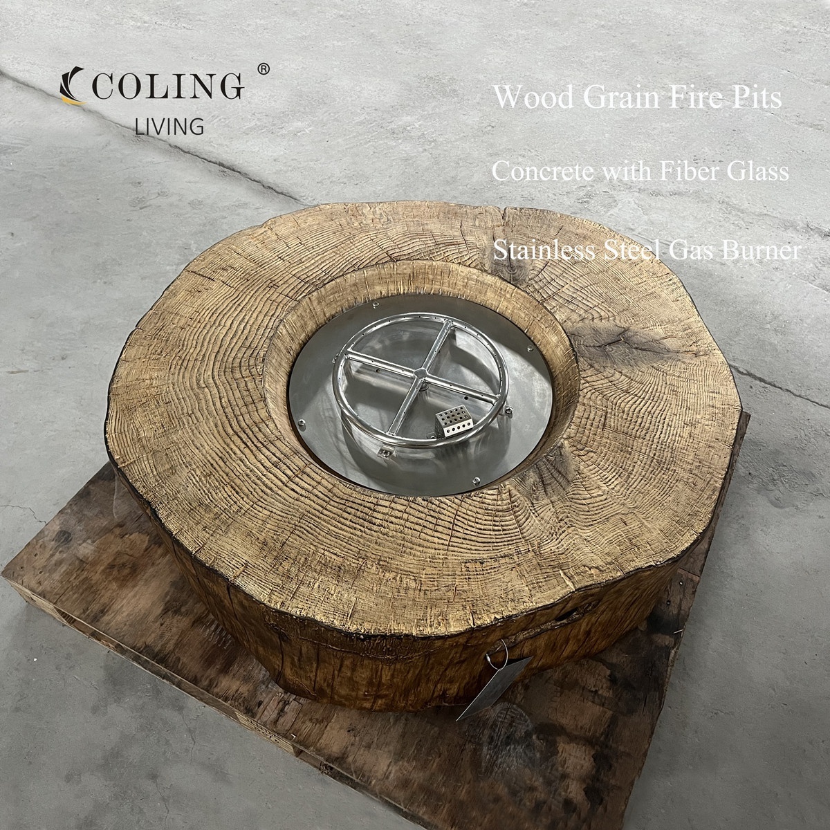 COLG005 Patio Furniture 40.6 inch CFRC fire pits Round Shape with natural wood vein look Concrete gas fire pit table for deck