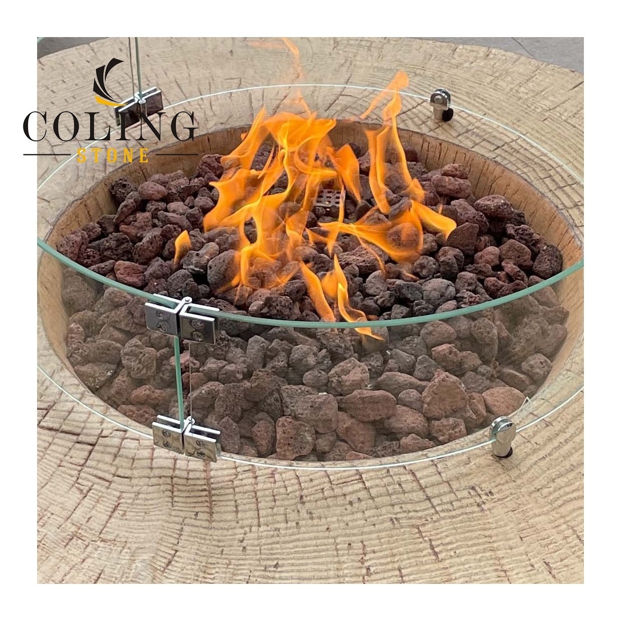 COLG005 Patio Furniture 40.6 inch CFRC fire pits Round Shape with natural wood vein look Concrete gas fire pit table for deck