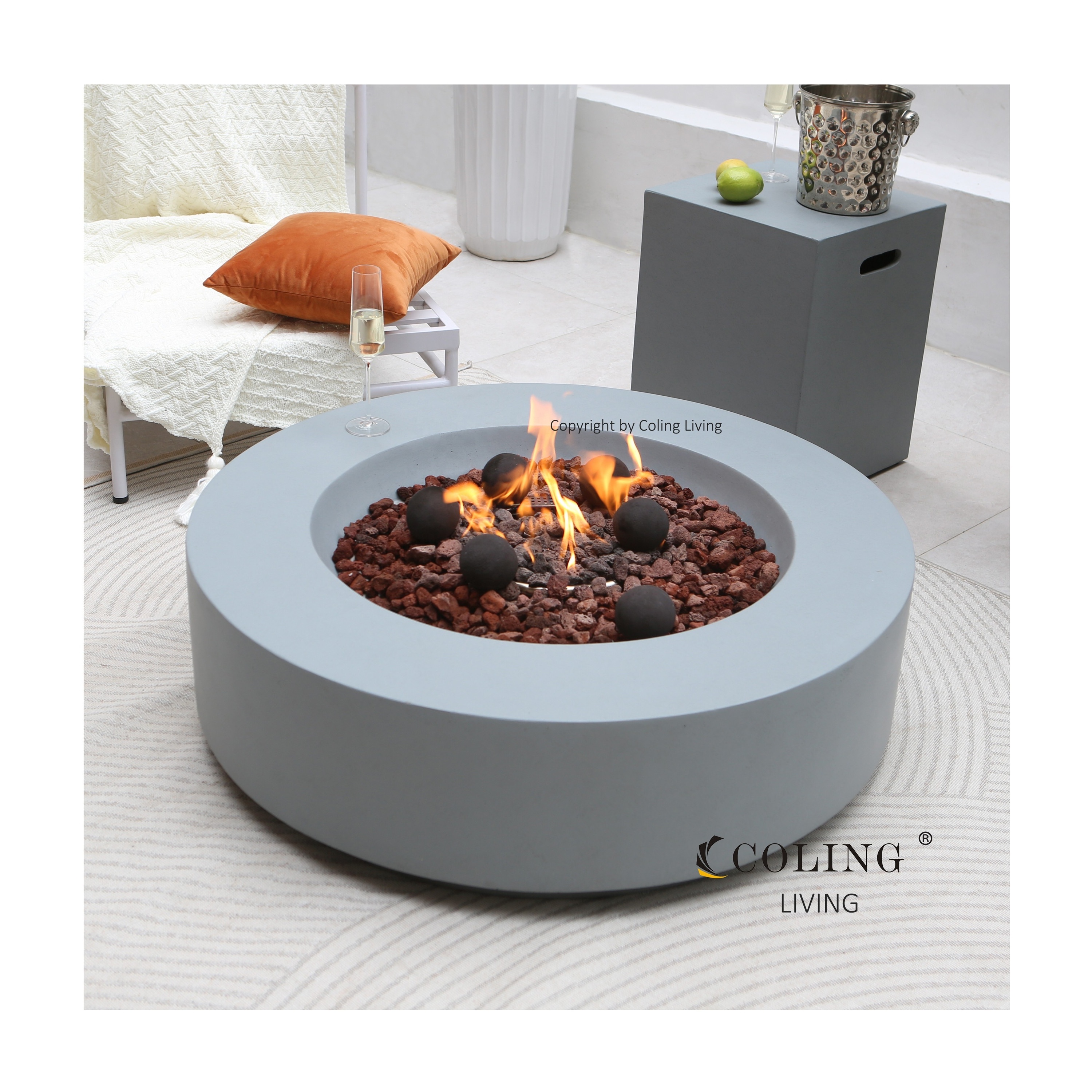 ColingLiving outdoor heating column GFRC concrete gas fire pit table patio furniture firepit