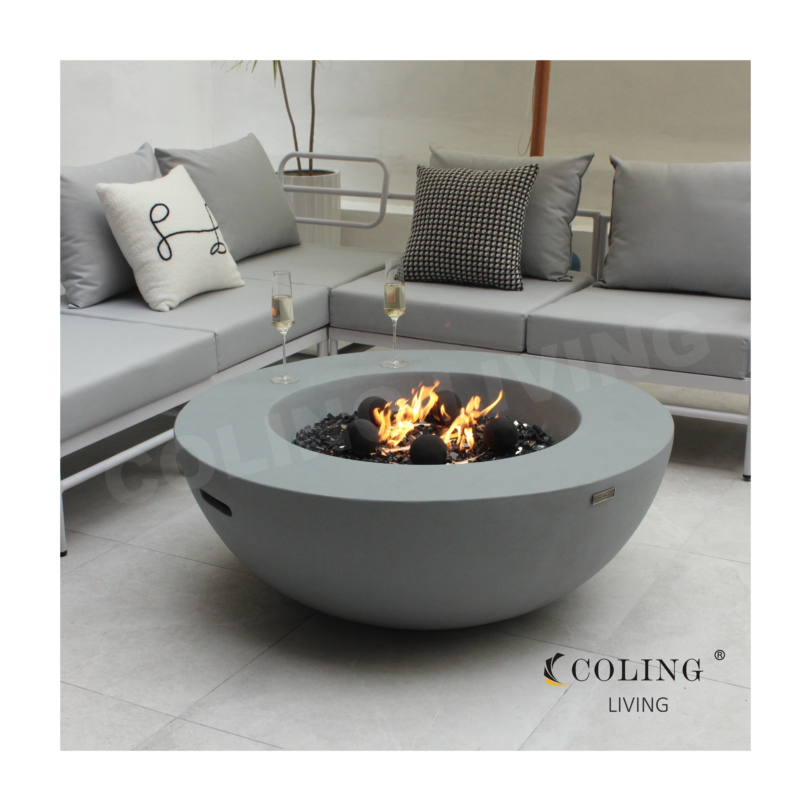 COLG001 Hot-selling round fire table with stainless steel concrete GRC gas fire pit for patio