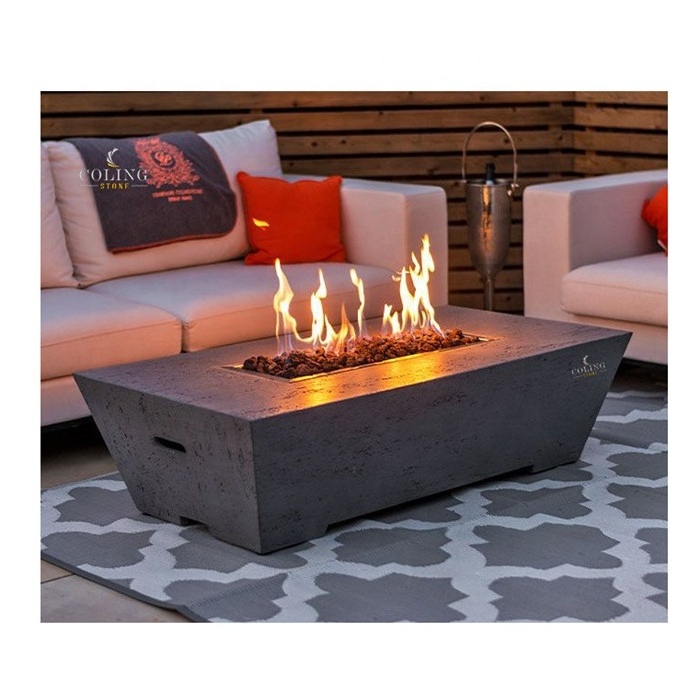 Custom logo Grey Travertine surface Square Fire Pit Gas Tank Cover Storage Box Hidden Gas Bottle Side Table