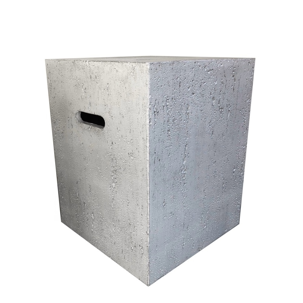 Custom logo Grey Travertine surface Square Fire Pit Gas Tank Cover Storage Box Hidden Gas Bottle Side Table