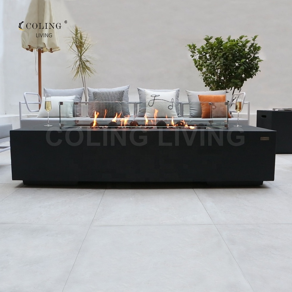 COLINGLIVING 71.70 Inch Garden Patio Heater CFRC Concrete Firepit Outdoor Fireplace Fire Pit 304 Stainless Steel Burner Cover