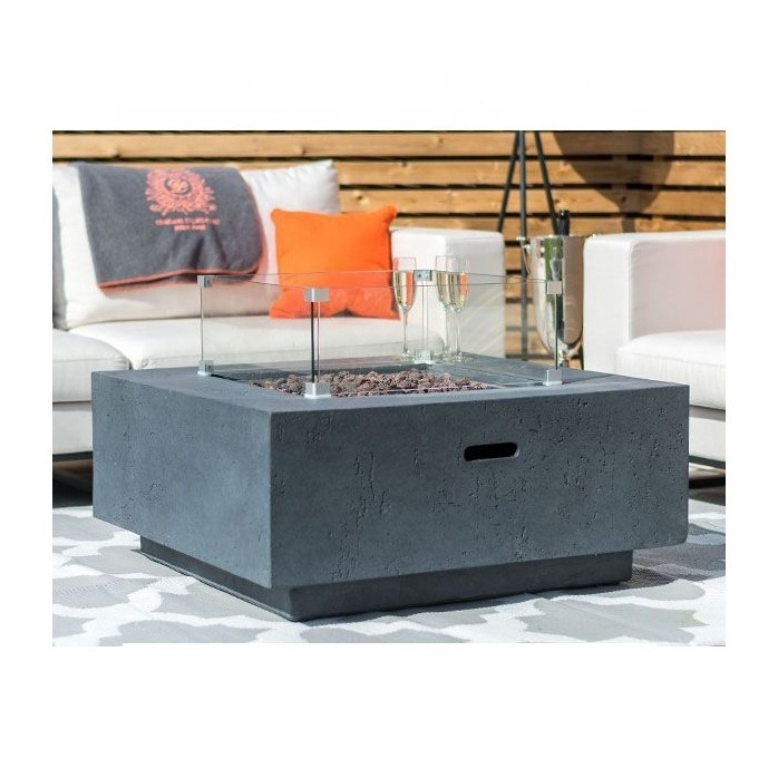 CG008-6 Garden Patio Fireplace Concrete 36 inch Fireglow Square Gas Firepit Coffee Table with Fire Pit Fire Cube