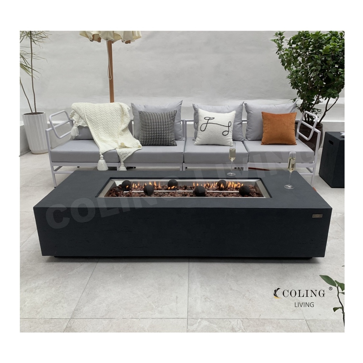 COLG007-1 Luxury Concrete Fire Pit natural large gas fire table for Garden Patio