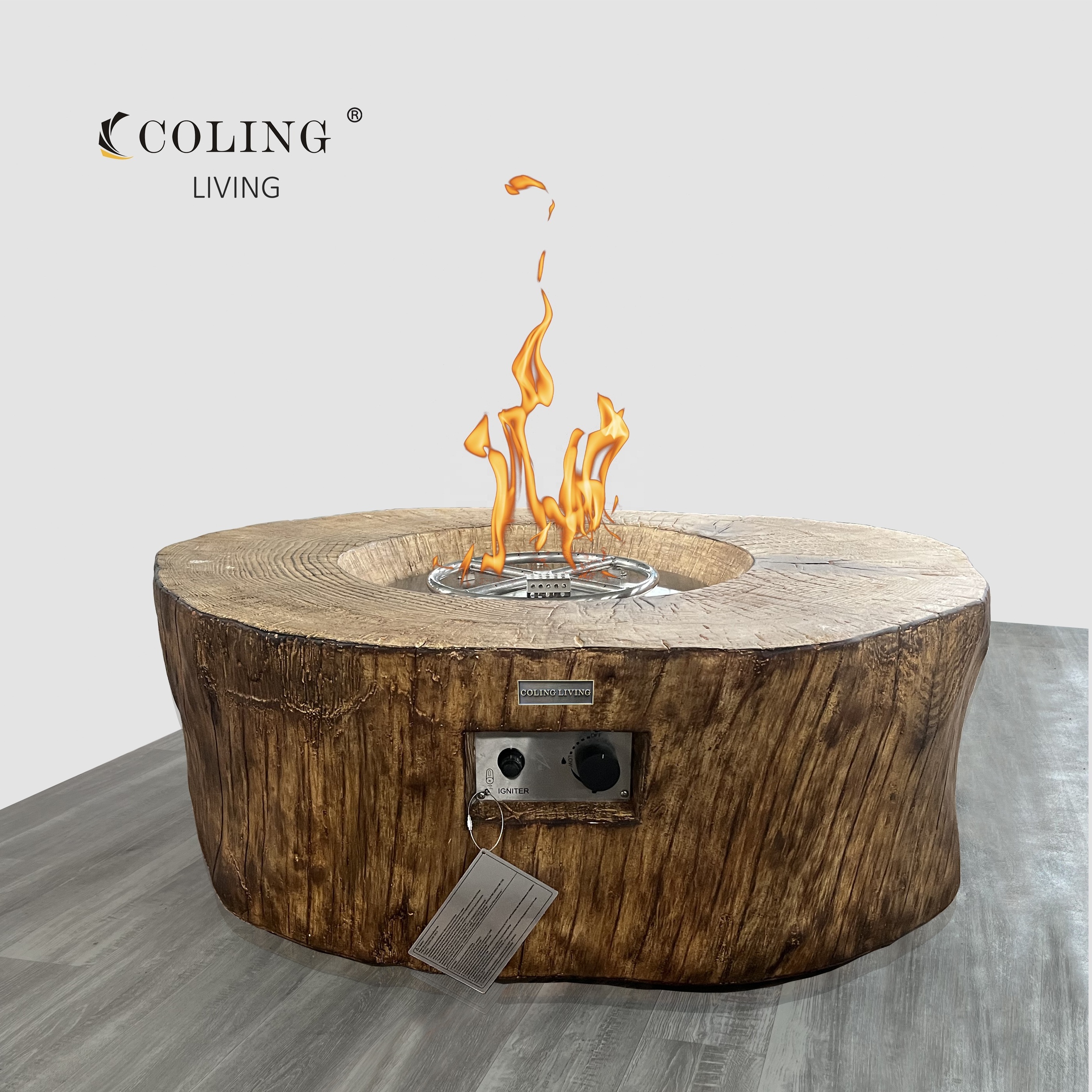 COLG005 Patio Furniture 40.6 inch CFRC fire pits Round Shape with natural wood vein look Concrete gas fire pit table for deck