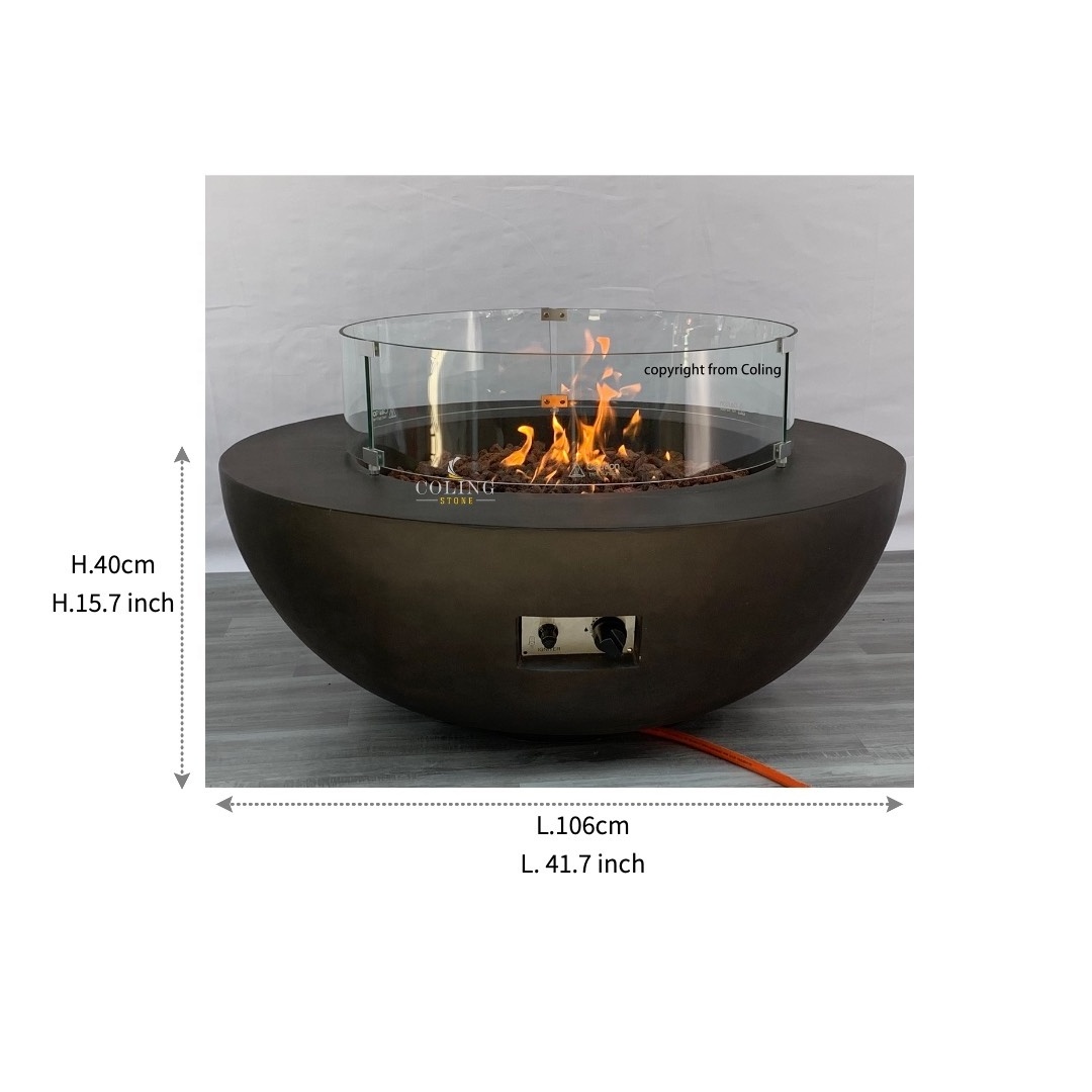 TG-3512 Garden Patio outdoor propane gas GRC fire pit accessory rectangular fire pit tempered glass wind guard