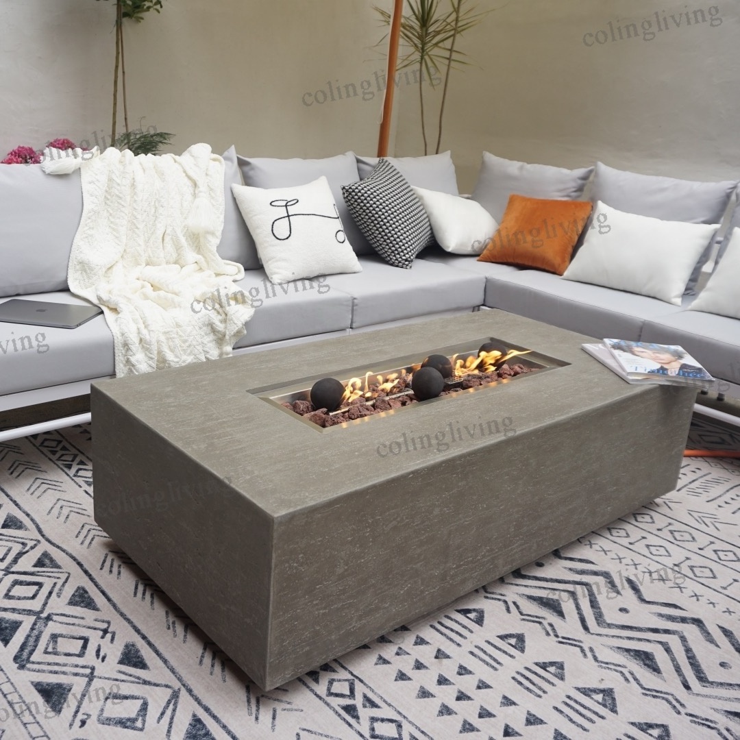 COL216  ColingLiving patio furniture firepit grey concrete cement LGP NG GFRC gas fire pit table for Garden Deck