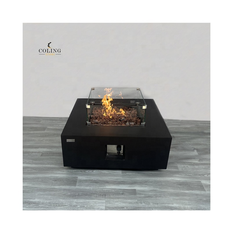 CG218-8 41.7 inches Outdoor Propane Square Fire Pit Table 65,000 BTU Stainless Steel Burner Lava stone Rain Cover gas fire pit