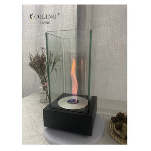 Home decor luxury indoor tabletop fireplace small  ethanol fire pit glass metal fireplaces for villa