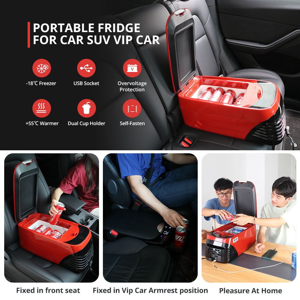 Mini Armrest Car Refrigerator 12V 24V Portable Small Car Fridge Freezer 8L Compressor Car Refrigeration Armrest Fridge