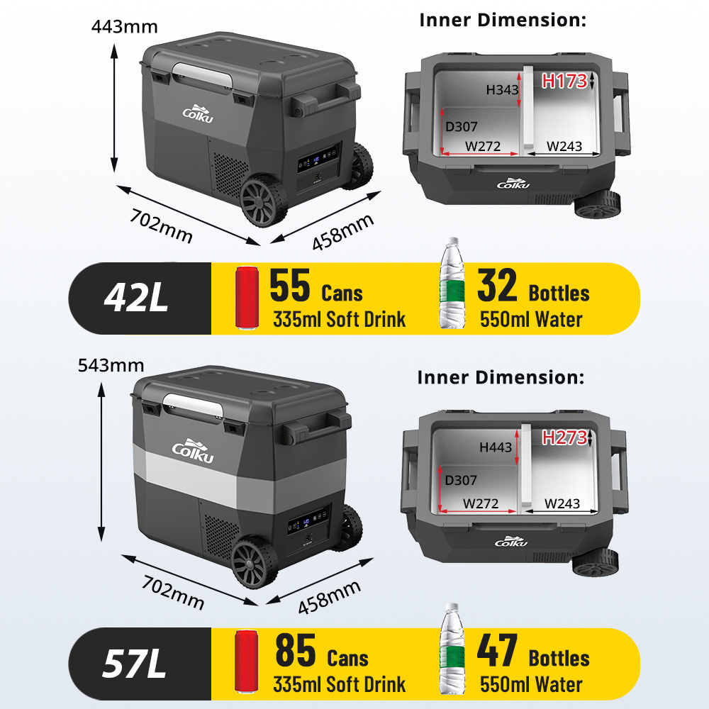 Colku 12v Mini Refrigerator In The Car Rechargeable Camping Fridge 42L Portable Freezer with Battery