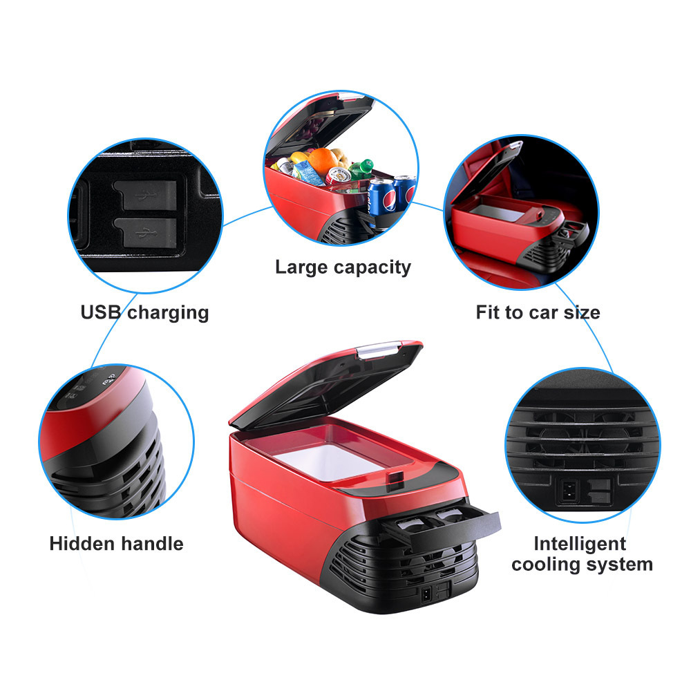 Mini Armrest Car Refrigerator 12V 24V Portable Small Car Fridge Freezer 8L Compressor Car Refrigeration Armrest Fridge