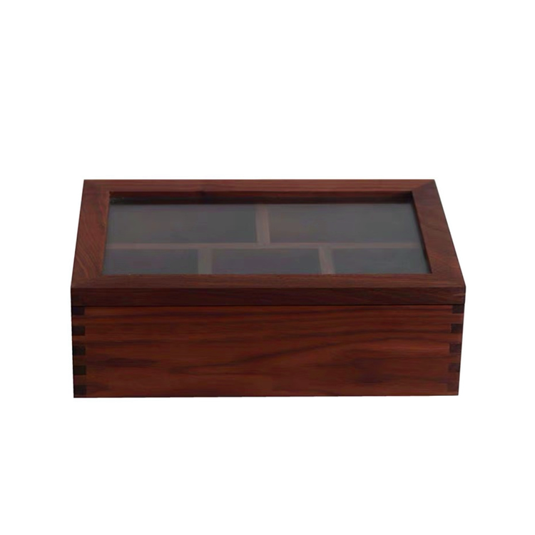 Custom Collins Walnut Wooden Tea Coffee Packing Box 5 Grids Compartments Tea Bag Gift Box