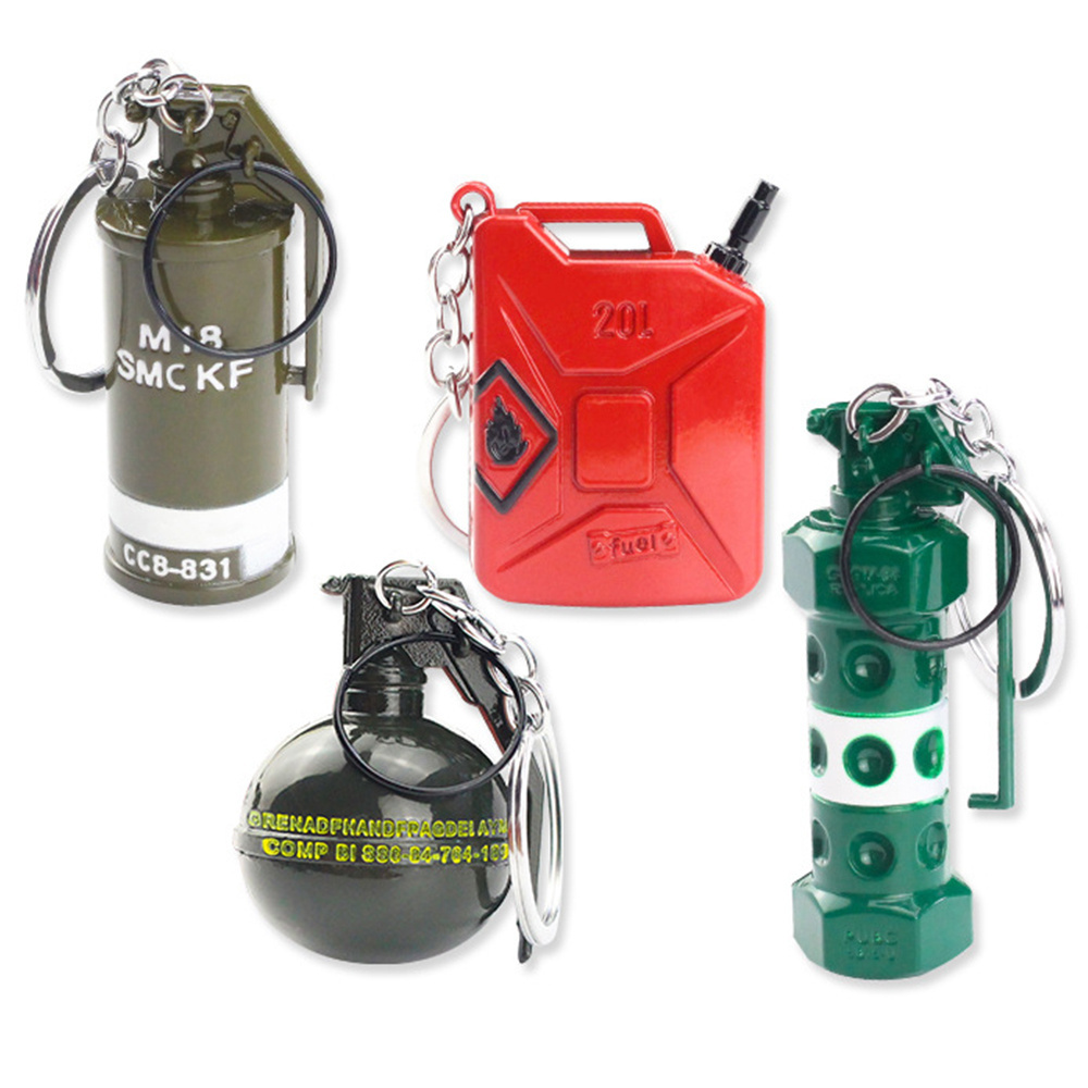 Free Sample Wholesale Custom Flash Bomb Key Ring Smoke Bomb Barrels Of Gasoline Grenade Weapon Keychain