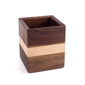 Custom High Quality Creative Walnut Wood Brush Pot Stationery Storage Pen Holder