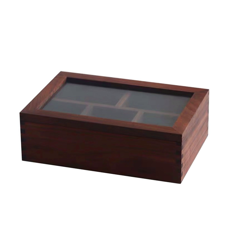 Custom Collins Walnut Wooden Tea Coffee Packing Box 5 Grids Compartments Tea Bag Gift Box