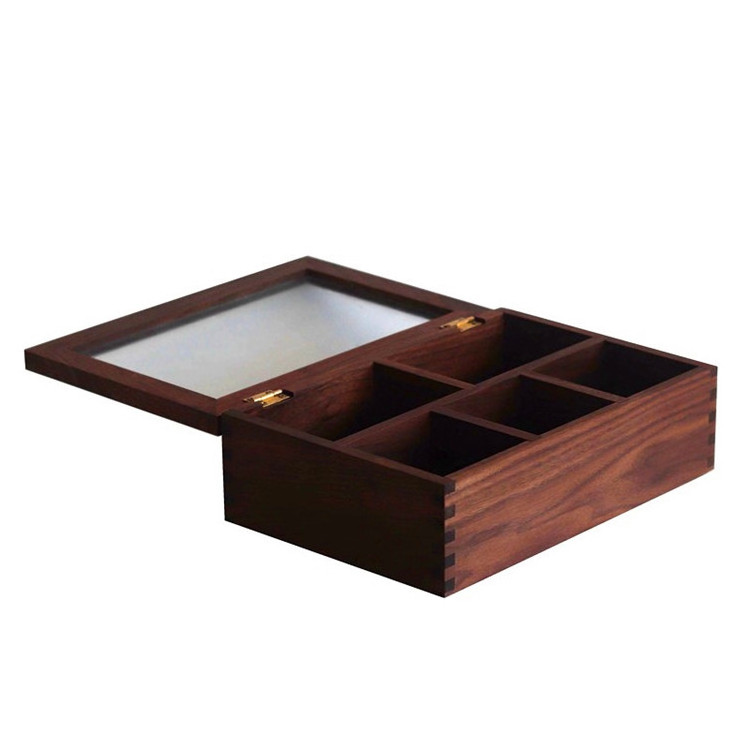 Custom Collins Walnut Wooden Tea Coffee Packing Box 5 Grids Compartments Tea Bag Gift Box