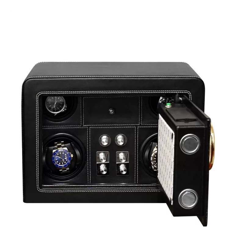 Luxury Custom Collins Black High Gloss Wooden Fingerprint Lock  Watch Winder And Safety Box Two In One