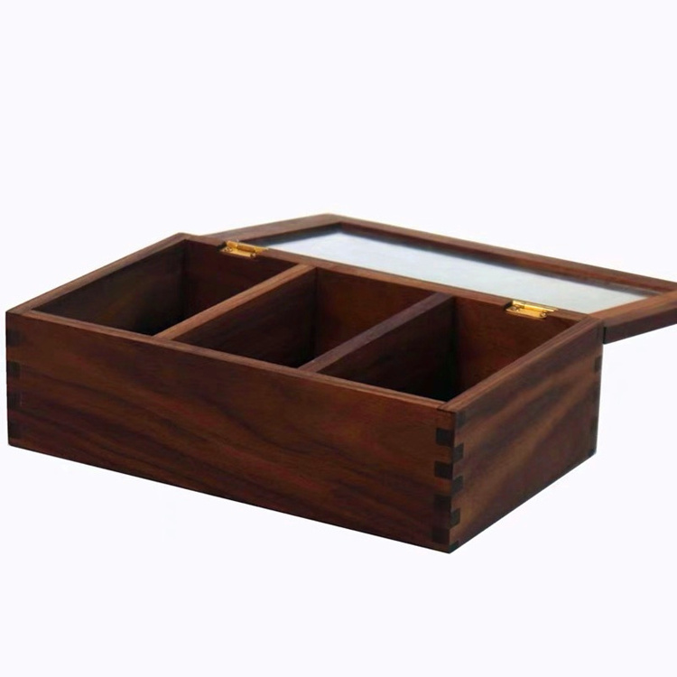 Custom Collins Walnut Wooden Tea Coffee Packing Box 5 Grids Compartments Tea Bag Gift Box