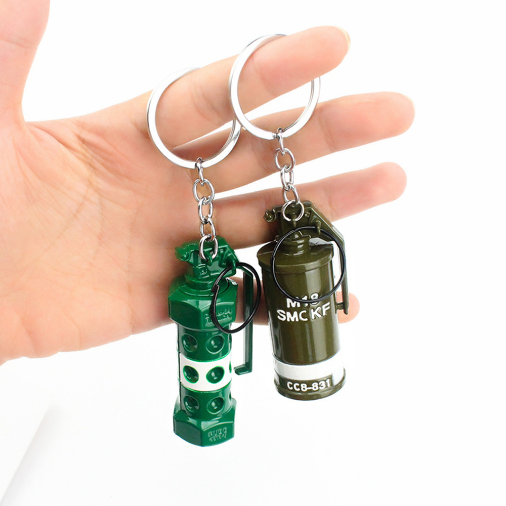 Free Sample Wholesale Custom Flash Bomb Key Ring Smoke Bomb Barrels Of Gasoline Grenade Weapon Keychain